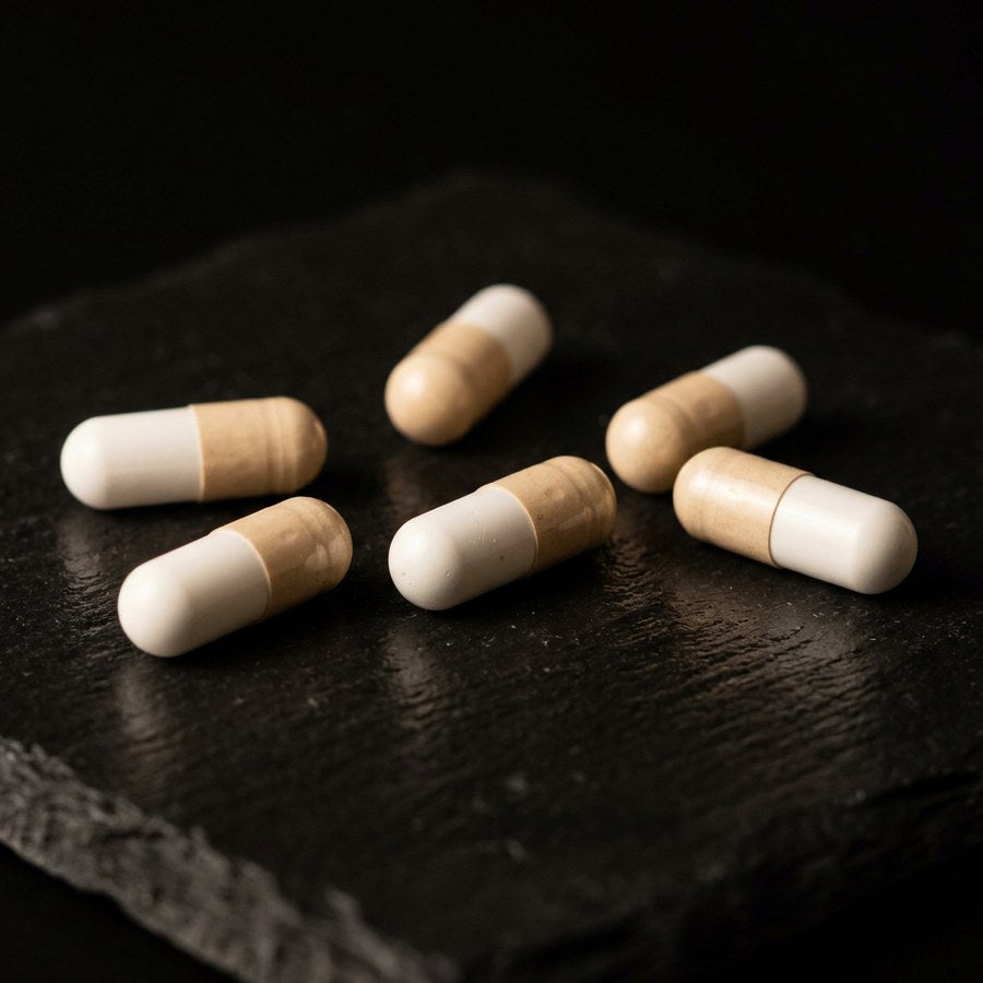 Supplement capsules on slate
