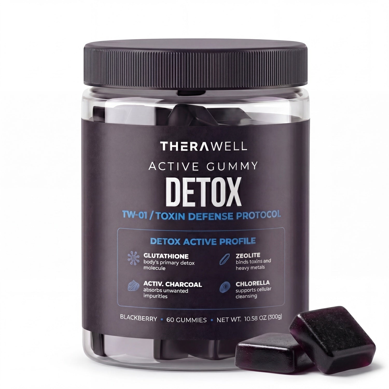 The TW-01 detox gummy jar on a white background